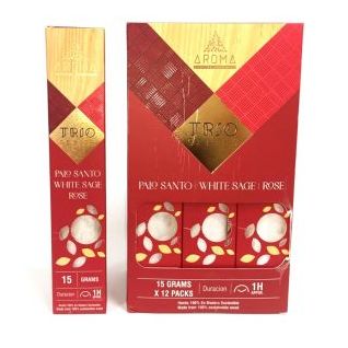 Incienso AROMA TRÍO Palo Santo, Salvia y Rosa